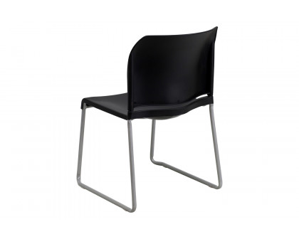 BLNK HERCULES Series Full Back Contoured Stack Chair with Gray Powder Coated Sled Base - Black