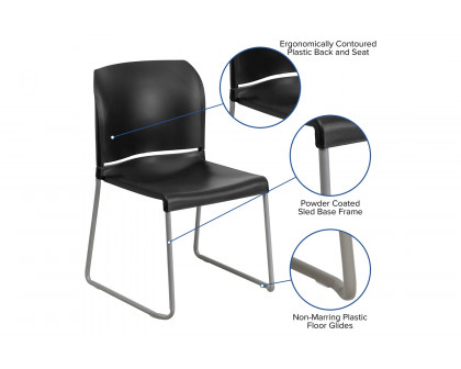 BLNK HERCULES Series Full Back Contoured Stack Chair with Gray Powder Coated Sled Base - Black