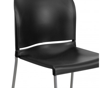 BLNK HERCULES Series Full Back Contoured Stack Chair with Gray Powder Coated Sled Base - Black