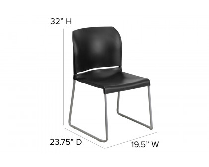 BLNK HERCULES Series Full Back Contoured Stack Chair with Gray Powder Coated Sled Base - Black