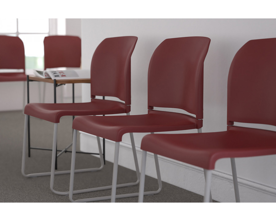 BLNK HERCULES Series Full Back Contoured Stack Chair with Gray Powder Coated Sled Base - Burgundy