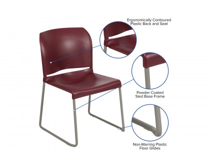 BLNK HERCULES Series Full Back Contoured Stack Chair with Gray Powder Coated Sled Base - Burgundy