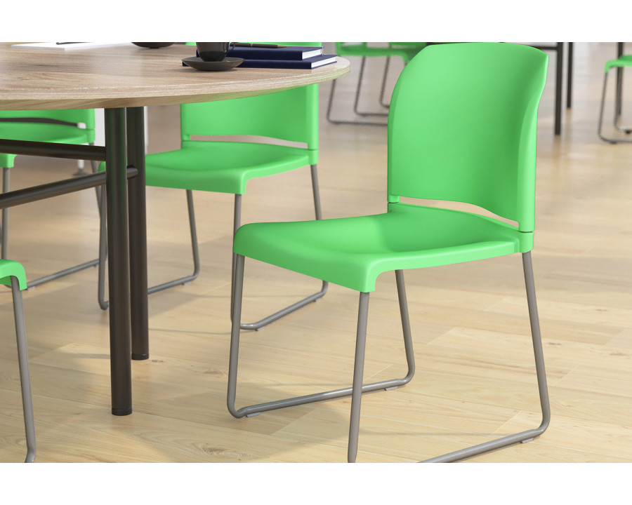 BLNK HERCULES Series Full Back Contoured Stack Chair with Gray Powder Coated Sled Base - Green