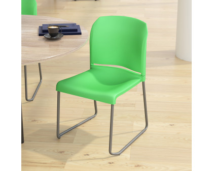 BLNK HERCULES Series Full Back Contoured Stack Chair with Gray Powder Coated Sled Base - Green