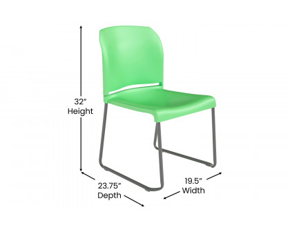 BLNK HERCULES Series Full Back Contoured Stack Chair with Gray Powder Coated Sled Base - Green