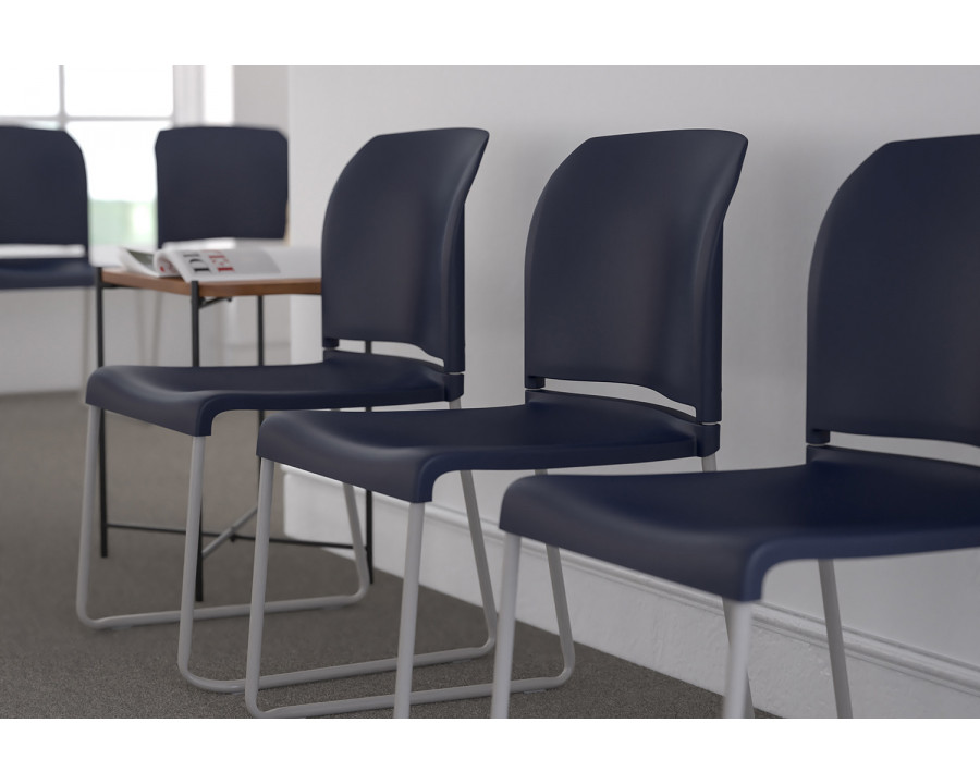 BLNK HERCULES Series Full Back Contoured Stack Chair with Gray Powder Coated Sled Base - Navy