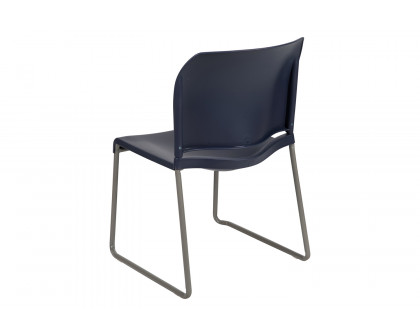 BLNK HERCULES Series Full Back Contoured Stack Chair with Gray Powder Coated Sled Base - Navy