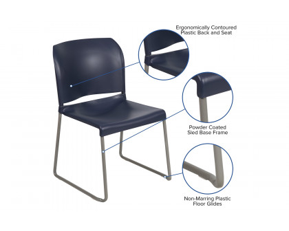 BLNK HERCULES Series Full Back Contoured Stack Chair with Gray Powder Coated Sled Base - Navy