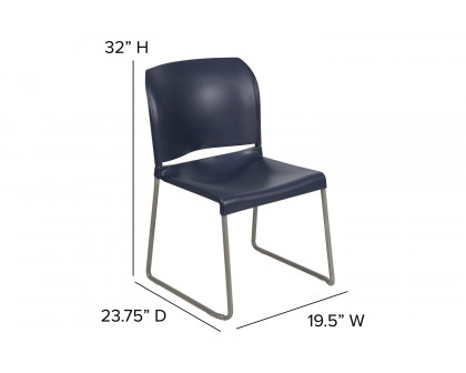 BLNK HERCULES Series Full Back Contoured Stack Chair with Gray Powder Coated Sled Base - Navy