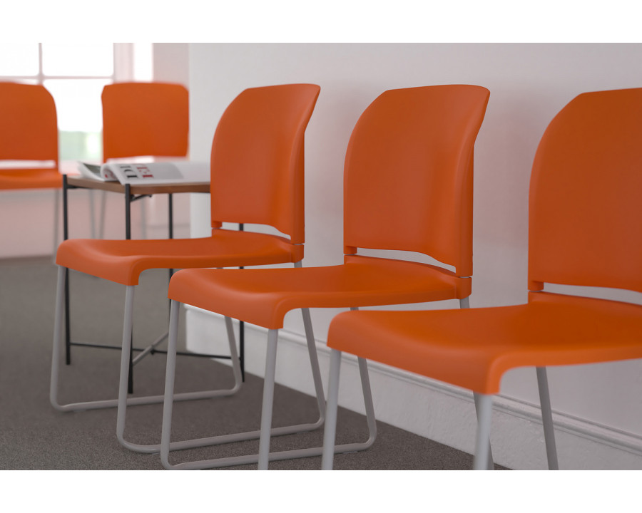 BLNK HERCULES Series Full Back Contoured Stack Chair with Gray Powder Coated Sled Base - Orange