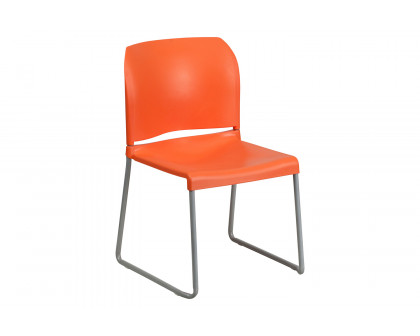 BLNK HERCULES Series Full Back Contoured Stack Chair with Gray Powder Coated Sled Base - Orange