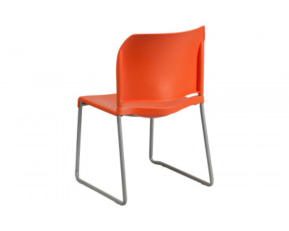 BLNK HERCULES Series Full Back Contoured Stack Chair with Gray Powder Coated Sled Base - Orange