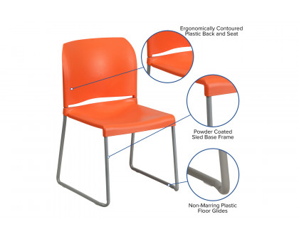 BLNK HERCULES Series Full Back Contoured Stack Chair with Gray Powder Coated Sled Base - Orange