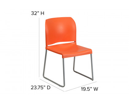 BLNK HERCULES Series Full Back Contoured Stack Chair with Gray Powder Coated Sled Base - Orange