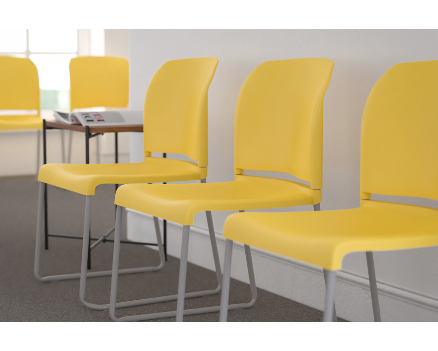 BLNK HERCULES Series Full Back Contoured Stack Chair with Gray Powder Coated Sled Base - Yellow