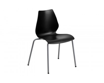 BLNK HERCULES Series Stack Chair with Lumbar Support and Silver Frame - Black