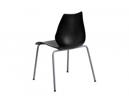 BLNK HERCULES Series Stack Chair with Lumbar Support and Silver Frame - Black