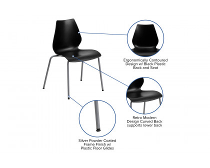 BLNK HERCULES Series Stack Chair with Lumbar Support and Silver Frame - Black