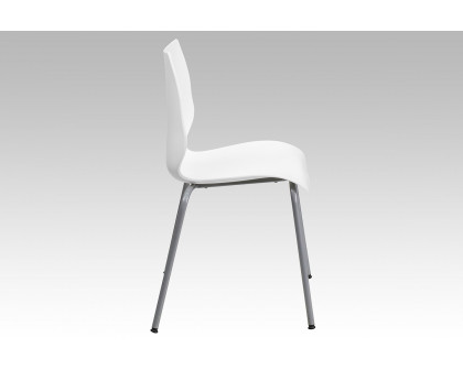 BLNK HERCULES Series Stack Chair with Lumbar Support and Silver Frame - White