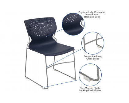 BLNK HERCULES Series Full Back Stack Chair with Gray Powder Coated Frame - Navy