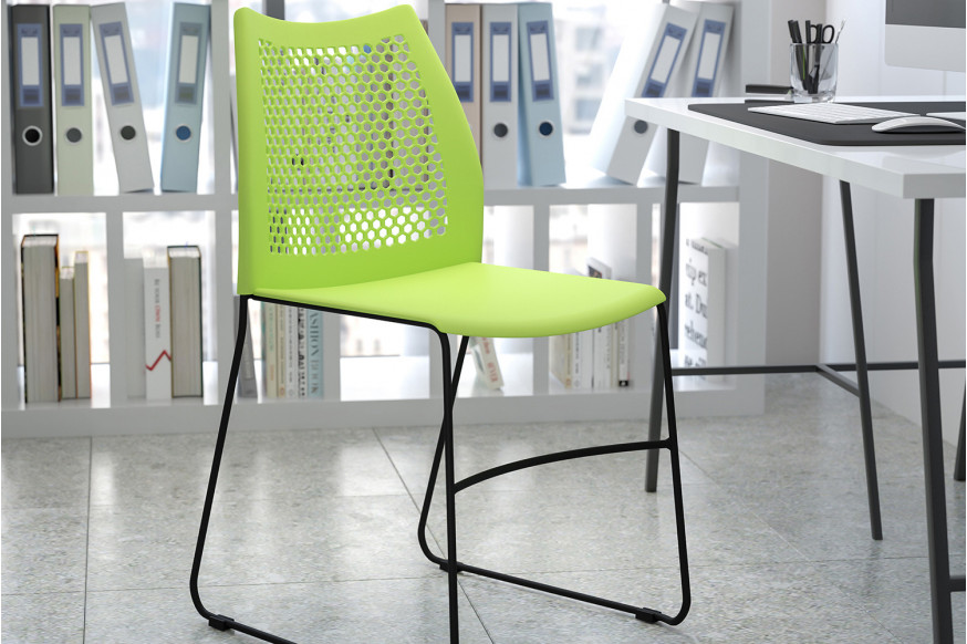 BLNK™ HERCULES Series Stack Chair with Air-Vent Back and Gray Powder Coated Sled Base - Green