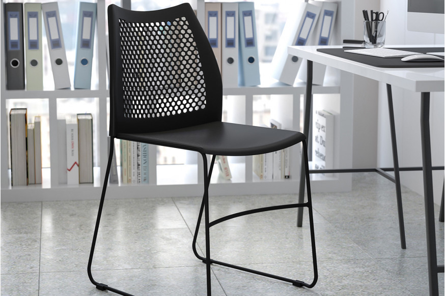 BLNK™ HERCULES Series Stack Chair with Air-Vent Back and Gray Powder Coated Sled Base - Navy