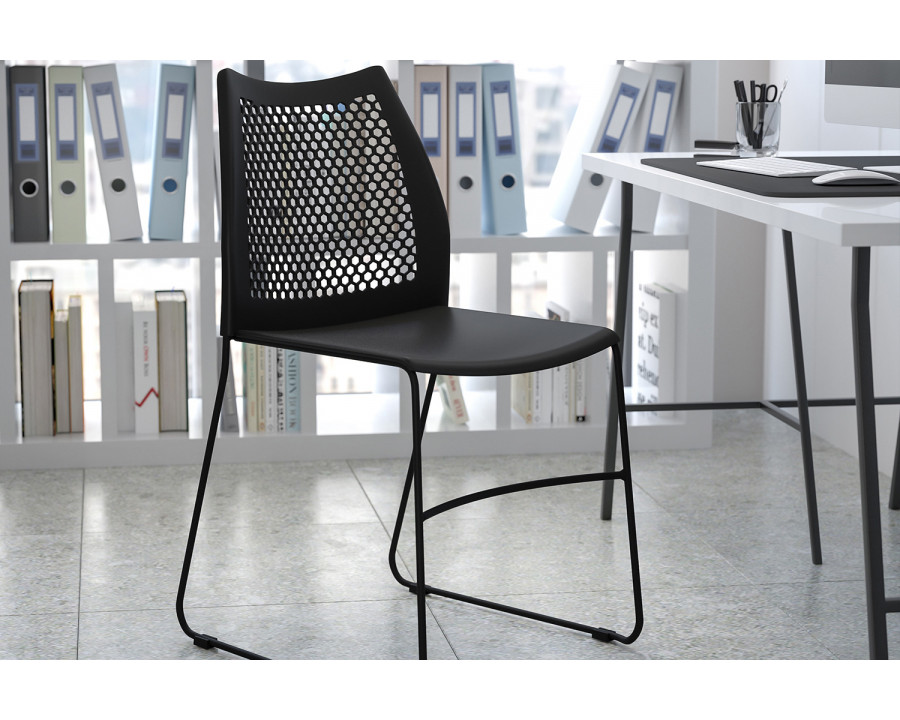 BLNK HERCULES Series Stack Chair with Air-Vent Back and Gray Powder Coated Sled Base - Navy