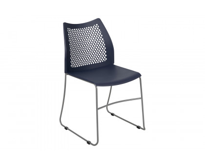 BLNK™ HERCULES Series Stack Chair with Air-Vent Back and Gray Powder Coated Sled Base - Navy