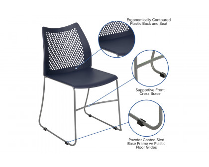 BLNK™ HERCULES Series Stack Chair with Air-Vent Back and Gray Powder Coated Sled Base - Navy