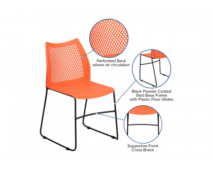 BLNK HERCULES Series Stack Chair with Air-Vent Back and Black Powder Coated Sled Base - Orange