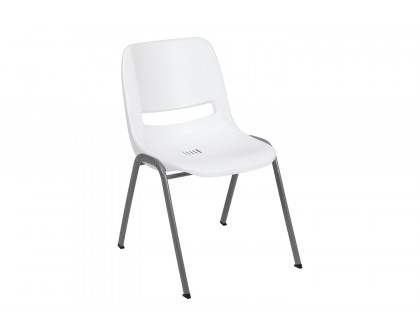 BLNK HERCULES Series Ergonomic Shell Stack Chair with Gray Frame - White