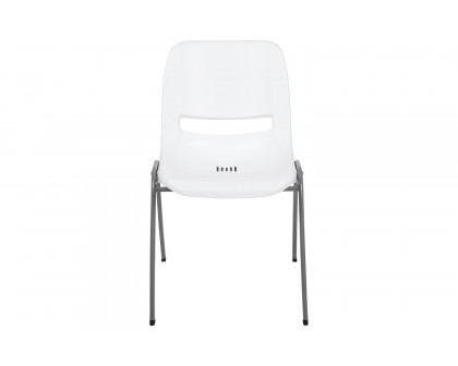 BLNK HERCULES Series Ergonomic Shell Stack Chair with Gray Frame - White