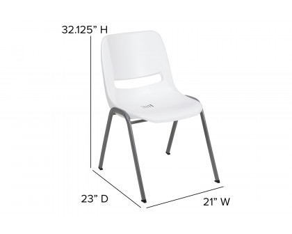 BLNK HERCULES Series Ergonomic Shell Stack Chair with Gray Frame - White