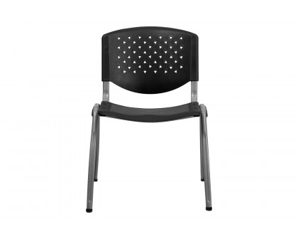 BLNK HERCULES Series Plastic Stack Chair with Titanium Gray Powder Coated Frame - Black