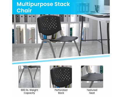 BLNK HERCULES Series Plastic Stack Chair with Titanium Gray Powder Coated Frame - Black