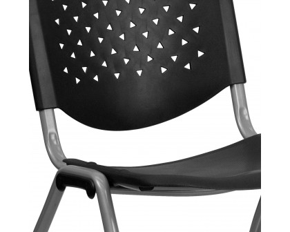 BLNK HERCULES Series Plastic Stack Chair with Titanium Gray Powder Coated Frame - Black