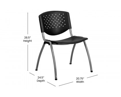 BLNK HERCULES Series Plastic Stack Chair with Titanium Gray Powder Coated Frame - Black