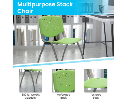 BLNK HERCULES Series Plastic Stack Chair with Titanium Gray Powder Coated Frame - Green