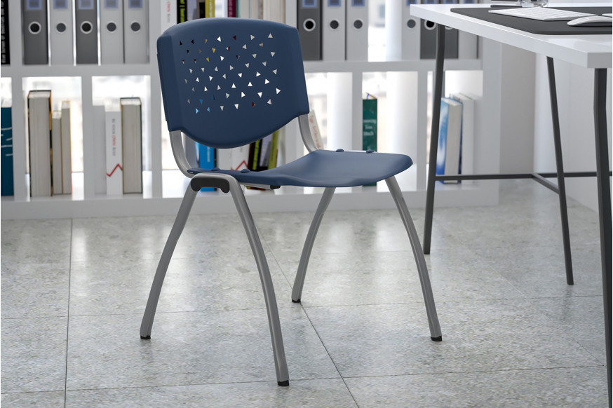 BLNK™ HERCULES Series Plastic Stack Chair with Titanium Gray Powder Coated Frame - Navy