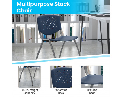 BLNK™ HERCULES Series Plastic Stack Chair with Titanium Gray Powder Coated Frame - Navy