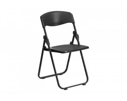 BLNK HERCULES Series Plastic Heavy Duty Folding Chair with Built-in Ganging Brackets - Black