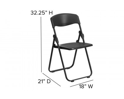 BLNK HERCULES Series Plastic Heavy Duty Folding Chair with Built-in Ganging Brackets - Black