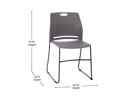 BLNK HERCULES Series Commercial Plastic Stack Chair with Black Powder Coated Sled Base Frame and Integrated Carrying Handle - Gray