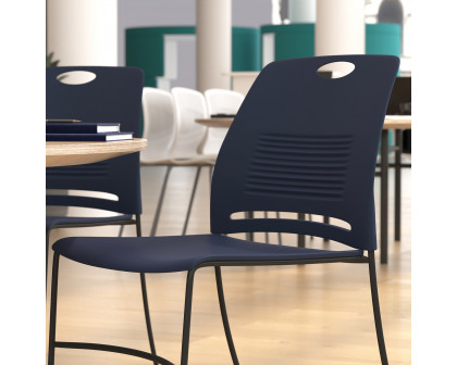 BLNK HERCULES Series Commercial Plastic Stack Chair with Black Powder Coated Sled Base Frame and Integrated Carrying Handle - Navy