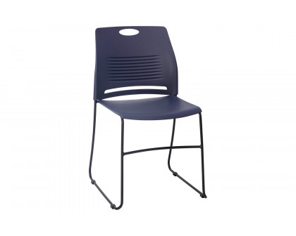 BLNK HERCULES Series Commercial Plastic Stack Chair with Black Powder Coated Sled Base Frame and Integrated Carrying Handle - Navy