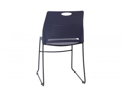 BLNK HERCULES Series Commercial Plastic Stack Chair with Black Powder Coated Sled Base Frame and Integrated Carrying Handle - Navy