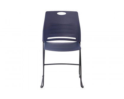 BLNK HERCULES Series Commercial Plastic Stack Chair with Black Powder Coated Sled Base Frame and Integrated Carrying Handle - Navy