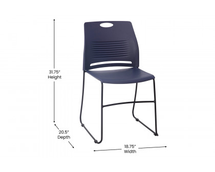 BLNK HERCULES Series Commercial Plastic Stack Chair with Black Powder Coated Sled Base Frame and Integrated Carrying Handle - Navy