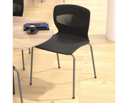 BLNK HERCULES Series Commercial Ergonomic Stack Chair with Lumbar Support and Silver Steel Frame - Black