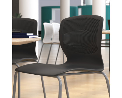 BLNK HERCULES Series Commercial Ergonomic Stack Chair with Lumbar Support and Silver Steel Frame - Black